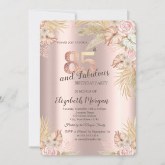 Boho Blume, Pampas Grass Rose Gold 85. Geburtstag Einladung