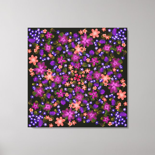 Boho Blume Rosa, Koralle und Lila schön Leinwanddruck (Vorderseite)