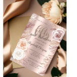 Boho Blume Rose Gold 50. Geburtstagsparty Einladung<br><div class="desc">Elegante boho Blume auf einer Rose goldenen Hintergrund.</div>