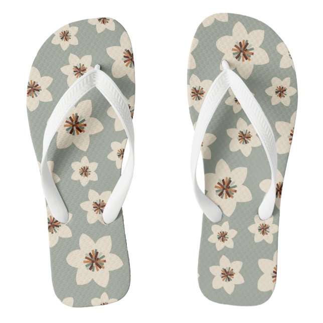 Boho Blume - Salbei, grüner Hintergrund Flip Flops (Fußbett)