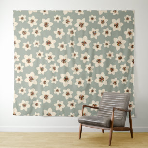Boho Blume - Salbei, grüner Hintergrund Wandteppich