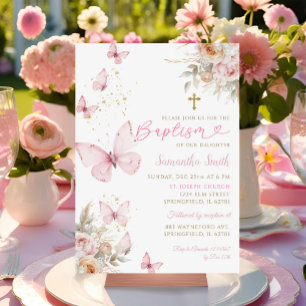 Boho Blume Schmetterlinge Minimalistische Taufe Mä Einladung