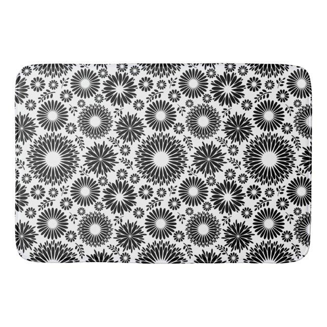 Boho Blume Schwarz-Weiß-Vektorblumenmuster Badematte (Vorderseite)
