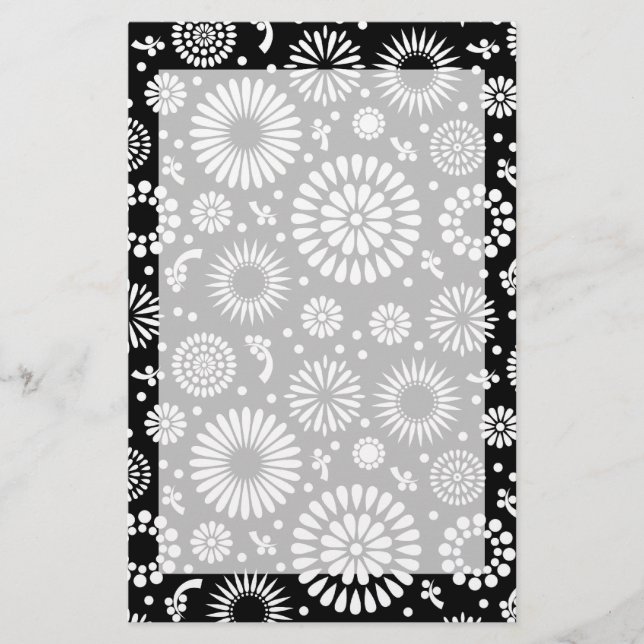 Boho Blume Schwarz-Weiß-Vektorblumenmuster Briefpapier (Vorderseite)