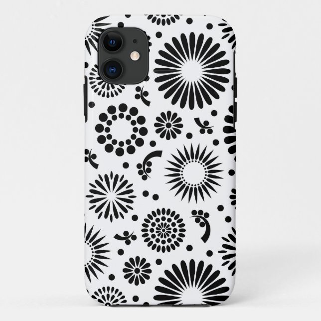 Boho Blume Schwarz-Weiß-Vektorblumenmuster Case-Mate iPhone Hülle (Rückseite)
