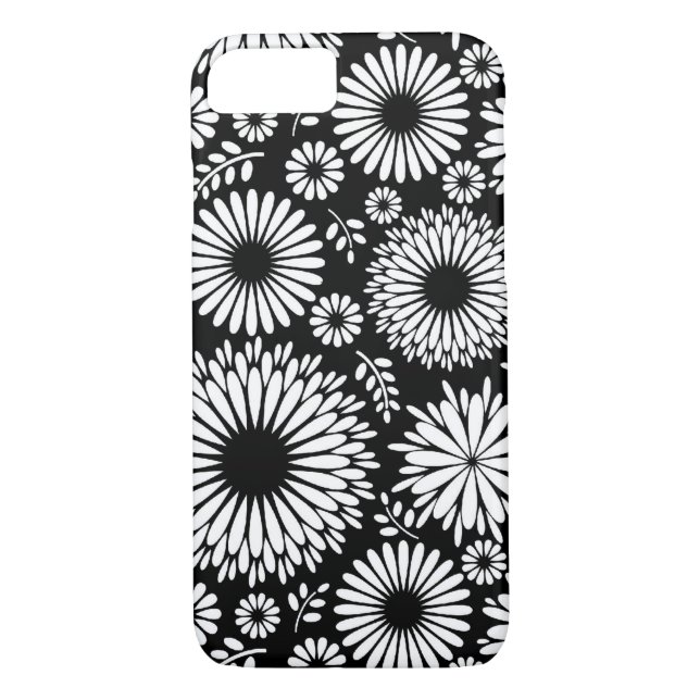 Boho Blume Schwarz-Weiß-Vektorblumenmuster Case-Mate iPhone Hülle (Rückseite)