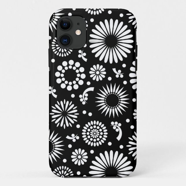 Boho Blume Schwarz-Weiß-Vektorblumenmuster Case-Mate iPhone Hülle (Rückseite)