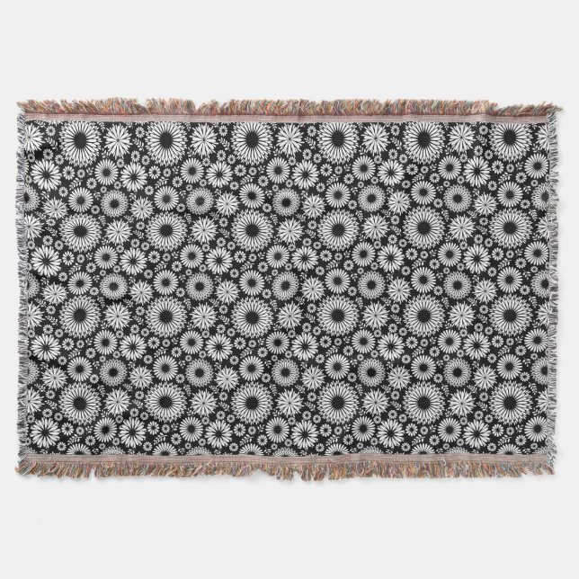 Boho Blume Schwarz-Weiß-Vektorblumenmuster Decke (Vorderseite)