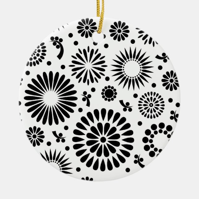 Boho Blume Schwarz-Weiß-Vektorblumenmuster Keramikornament (Vorne)