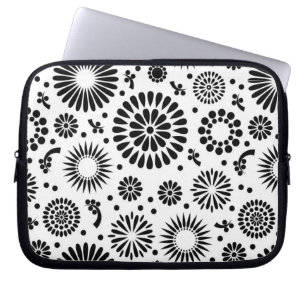 Boho Blume Schwarz-Weiß-Vektorblumenmuster Laptopschutzhülle