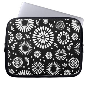 Boho Blume Schwarz-Weiß-Vektorblumenmuster Laptopschutzhülle