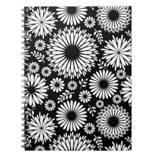 Boho Blume Schwarz-Weiß-Vektorblumenmuster Notizblock