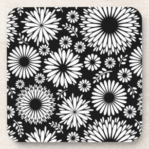 Boho Blume Schwarz-Weiß-Vektorblumenmuster Untersetzer
