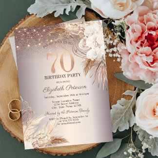 Boho Blume, String Lights Glitzer 70. Geburtstag Einladung