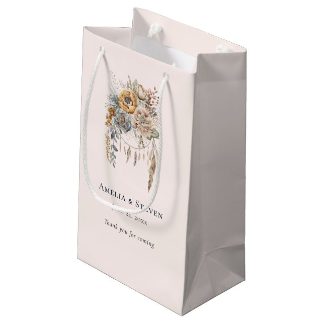Boho Blume und Dreamcatcher - Hochzeit Kleine Geschenktüte (Rückseite Schrägansicht)