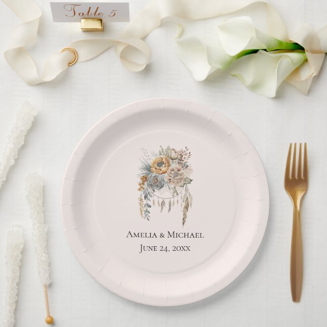 Boho Blume und Dreamcatcher - Hochzeit Pappteller (Hochzeit)