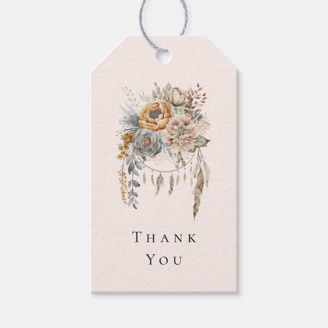 Boho Blume und Dreamcatcher - Vielen Dank Geschenkanhänger (Vorderseite)