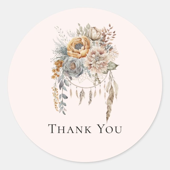 Boho Blume und Dreamcatcher - Vielen Dank Runder Aufkleber (Vorderseite)