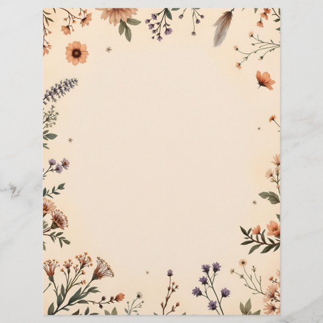Boho Blume und Feather Briefbogen (Vorderseite)