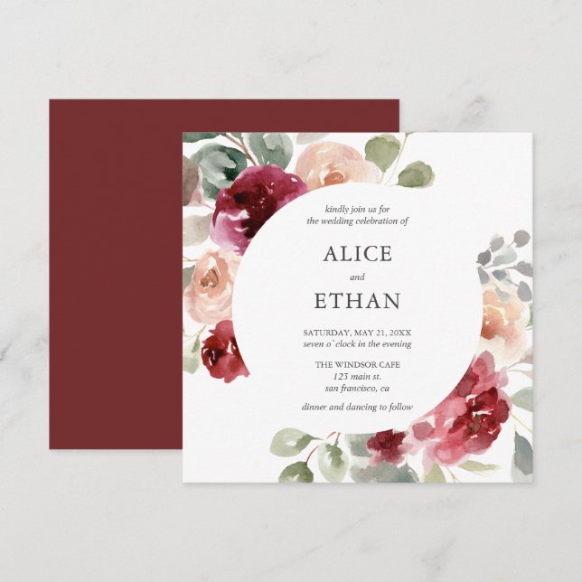 Boho Blume und Grüne Hochzeit Einladung (Vorne/Hinten)