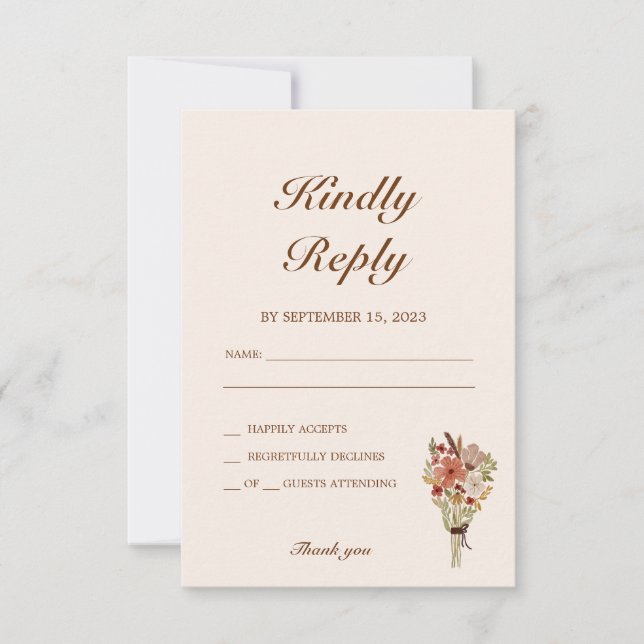 Boho Blume Wedding RSVP Karte (Vorderseite)
