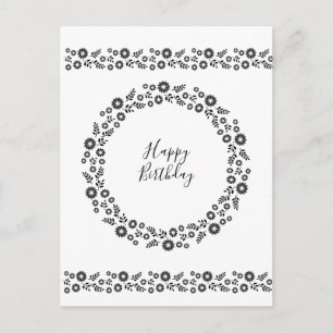 Boho Blume Wreath Black and White Postkarte