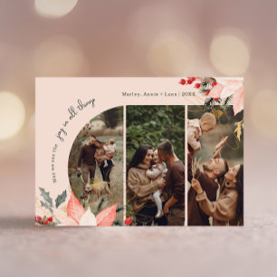 Boho Blumen Arch Freude in allen Dingen drei Foto Feiertagskarte