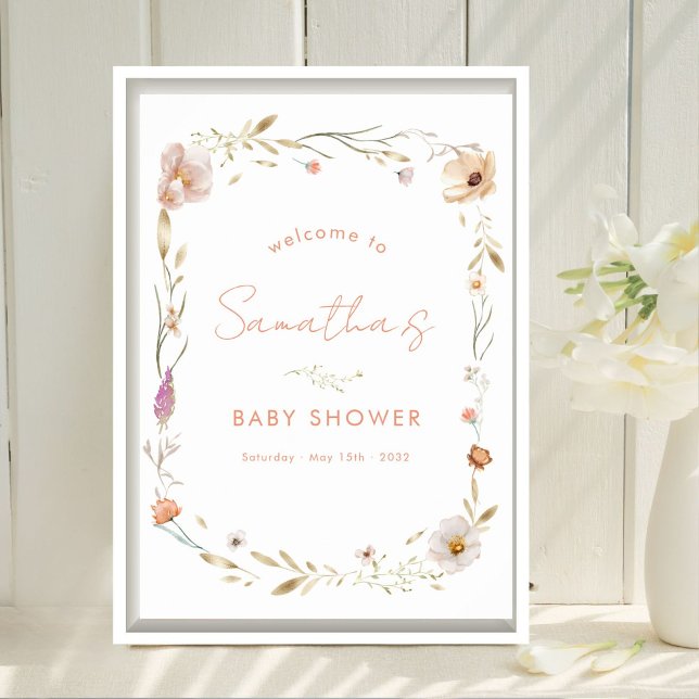 Boho-Blumen-Baby-Shower-Willkommen Poster (Boho Flower Baby Shower Custom Welcome Poster. Available in Prints & Instant Download)