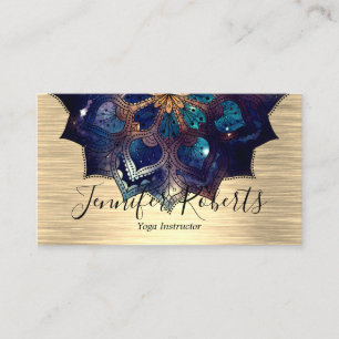 Boho Blumen Blau Gold Mandala Schick Yoga-Lehrer Visitenkarte