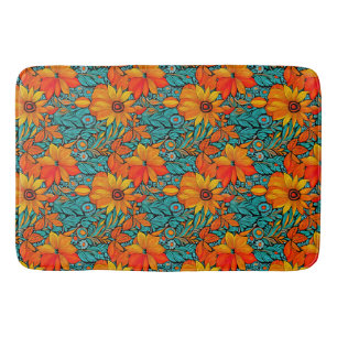 Boho-Blumen Blau und Orange Badematte