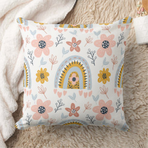 Boho-Blumen & Bogen-Regenbogen-Muster Kissen