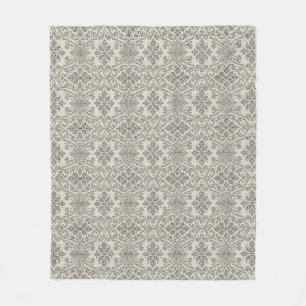 Boho-Blumen-Damaskus-Linienkunst, Schwarz auf Beig Fleecedecke