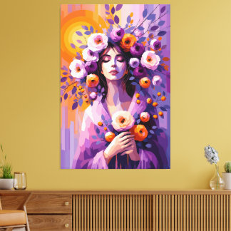Boho-Blumen-Frauen-Leinwanddruck Leinwanddruck