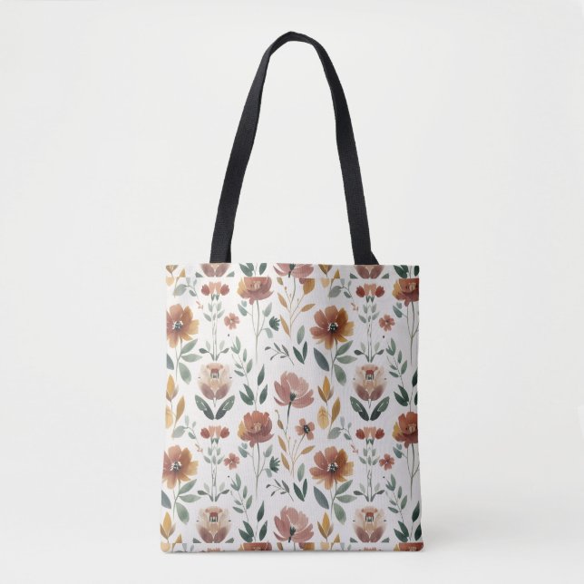 Boho-Blumen-Geometrie – Erdige Wildblumen-Muster Tasche (Vorderseite)