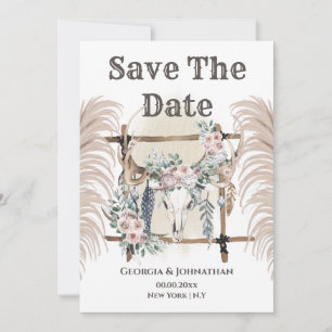 Boho-Blumen-Geweih-Hirsch-Schädel-Stammes-Pampas Save The Date