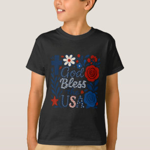 Boho-Blumen-Gott segne die USA 4. Juli-Blumen-Mädc T-Shirt