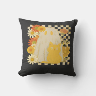 Boho-Blumen-Herbst-Geist und schwarze Katze Hallow Kissen
