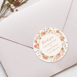 Boho-Blumen-Herbst-Hochzeits-Dankeschön Runder Aufkleber
