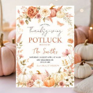 Boho-Blumen-Herbst-Thanksgiving-Potluck-Einladung Einladung