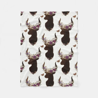 Boho-Blumen-Hirsch- und Schmetterlingsmuster - Wal Fleecedecke