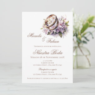 Boho-Blumen-Hochzeit auf Spanisch mit Ring Einladung