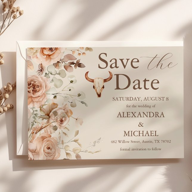 Boho-Blumen-Hochzeit im Western-Stil - Heiratsantr Save The Date (Von Creator hochgeladen)