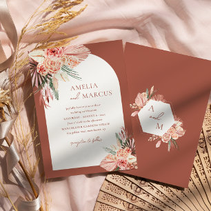 Boho-Blumen-Hochzeit in Terrakotta und Elfenbein Einladung