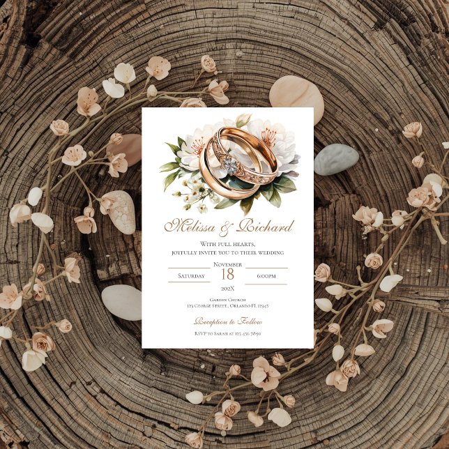 Boho-Blumen-Hochzeit mit Ring Einladung (Von Creator hochgeladen)