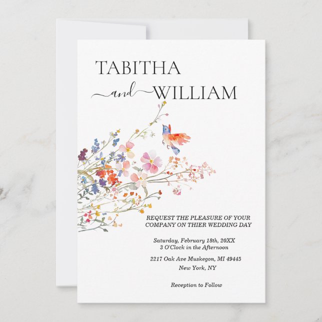 Boho-Blumen-Hochzeit mit Wildblumen  Einladung (Vorderseite)