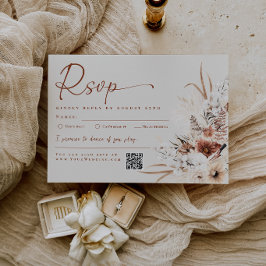 Boho-Blumen-Hochzeit-RSVP-Karte in Beige mit Pampa RSVP Karte