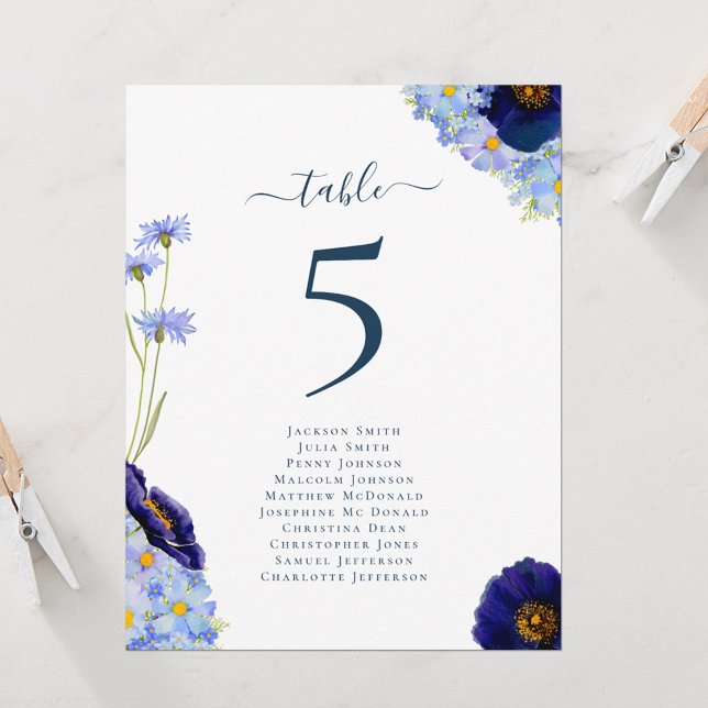 Boho-Blumen-Hochzeit-Tischnummerntafel (Unique hand painted wildflower watercolor artwork by artist Catherine Sweetman )