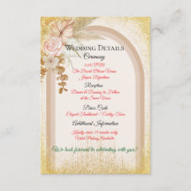 Boho-Blumen-Hochzeits-Detailkarte mit goldenen Fun