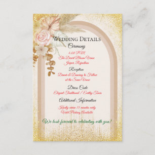 Boho-Blumen-Hochzeits-Detailkarte mit goldenen Fun Begleitkarte