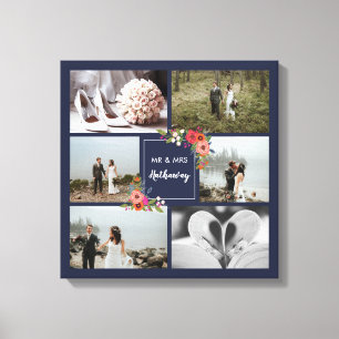 Boho Blumen - Hochzeits-Foto-Collage Leinwanddruck